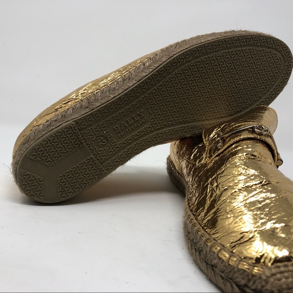 Bally Gold Crinkle Leather Slip On Espadrilles - Picture 7 of 7